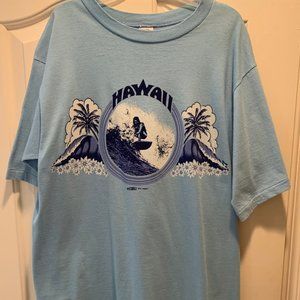 Rare Vintage 1970's Crazy Shirts Hawaiian T-Shirt.  Size L, light blue.
